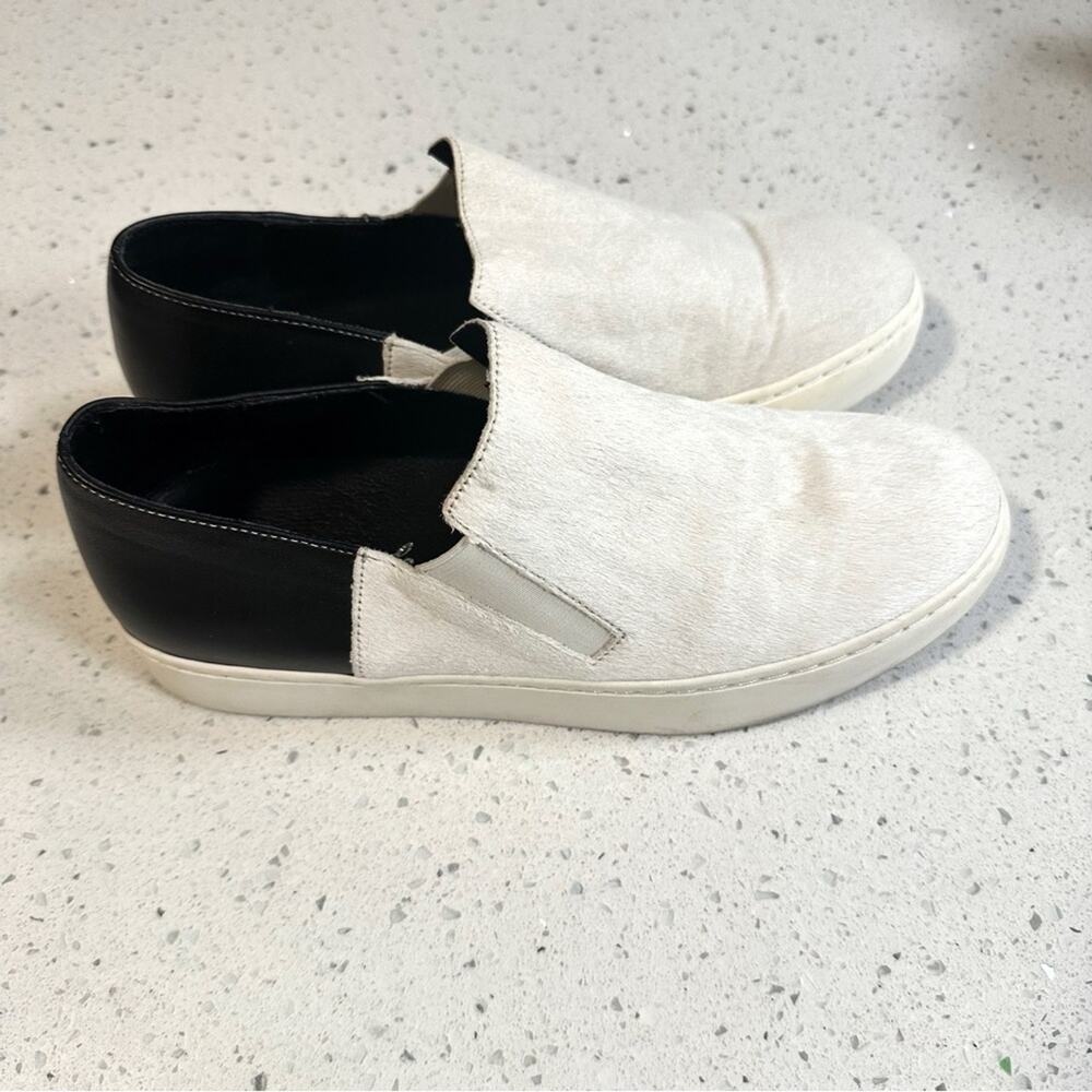 Free People Calf Hair Slip On Sneakers Leather Black White Size 9